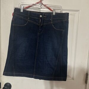 Levis Premium Denim Skirt Blue A-Line Midi Dark Wash Pockets 12